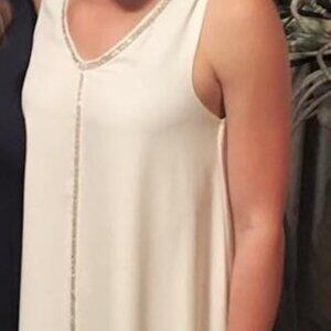 Cream Shift Dress with Embellished Front